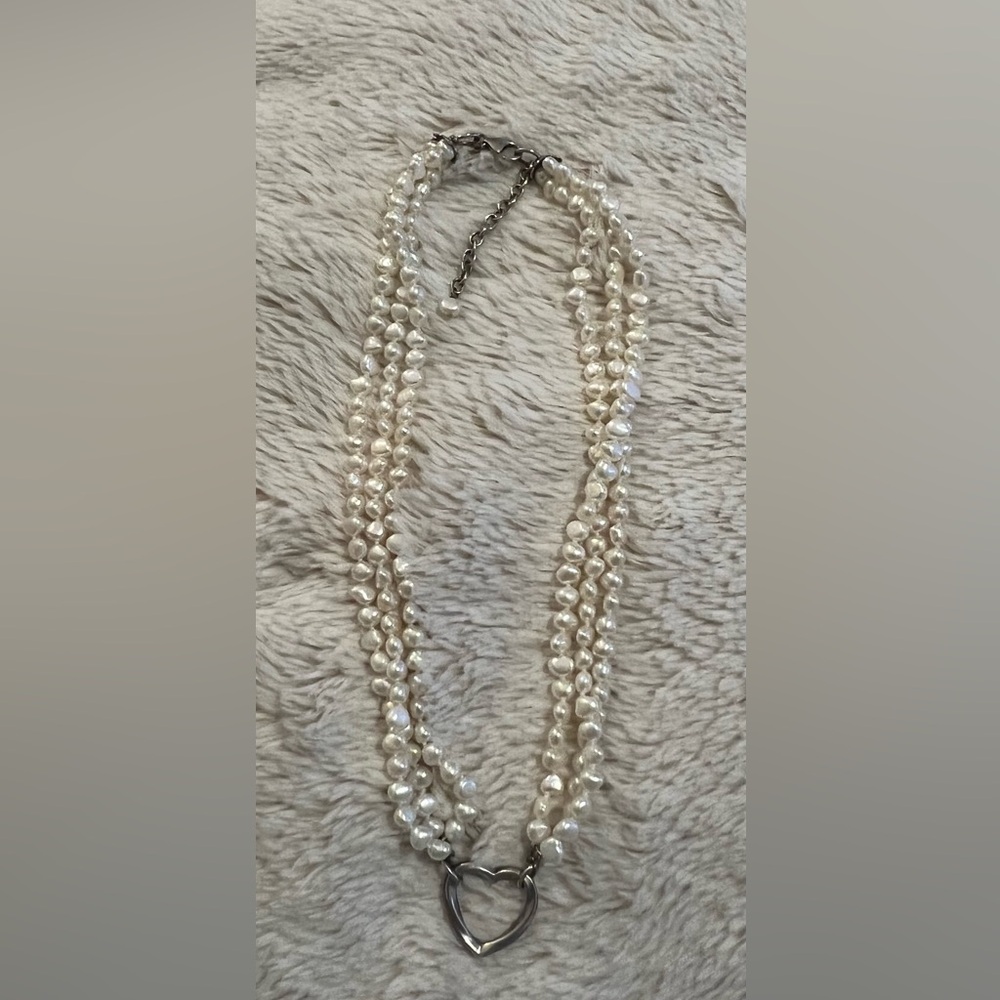 Vintage Adina Reyter for Love Earth Seed Pearl Necklace With Sterling Heart